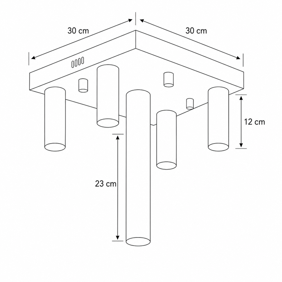 Plano técnico Lámpara Plafón 5 Luces Milano DF Negro