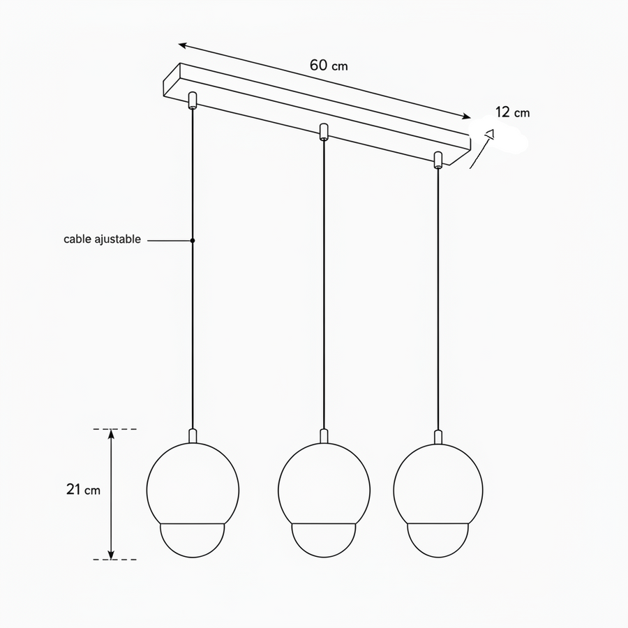 Plano técnico Lámpara Colgante 3 Luces Elegante Cosmopolitan G125 OPAL