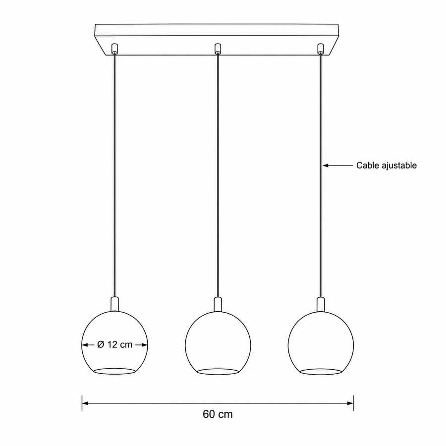 Plano técnico Lámpara Colgante 3 Luces Moderna Cosmopolitan Pequeña Sand