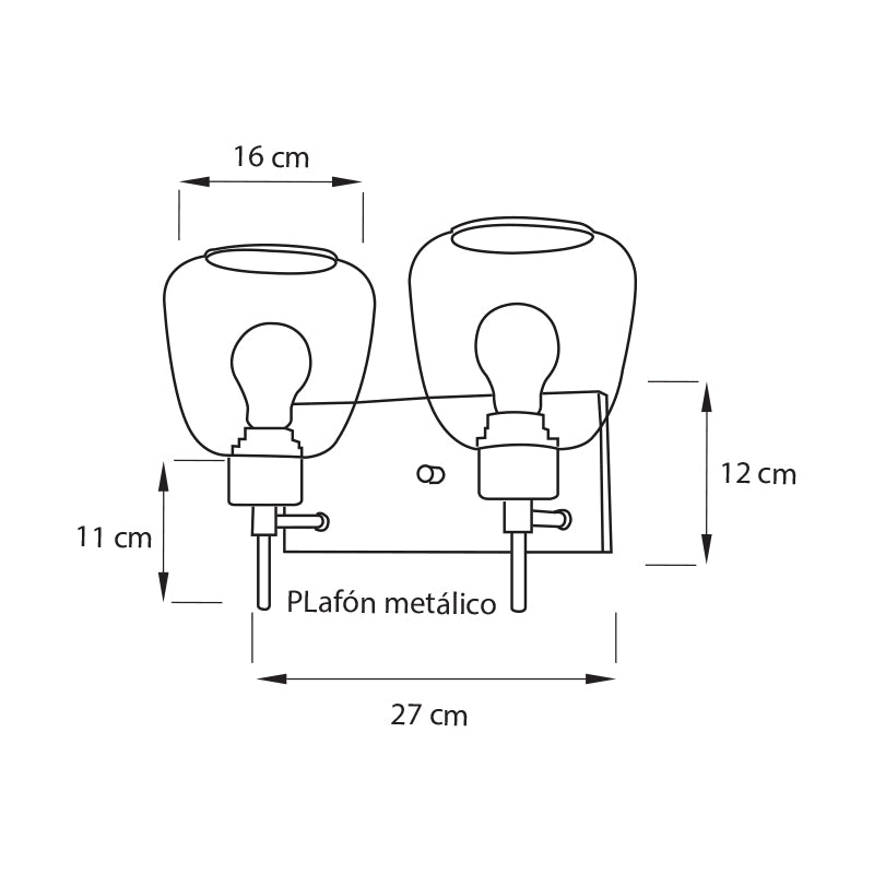 Plano técnico Lámpara de Pared 2 Luces Elegante Niza Negro