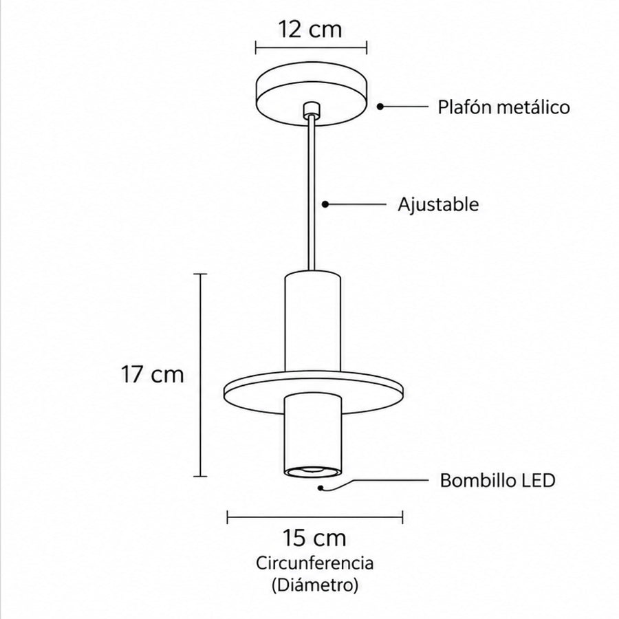 Plano técnico Lámpara Colgante 1 Luz Industrial Leia Negro Total