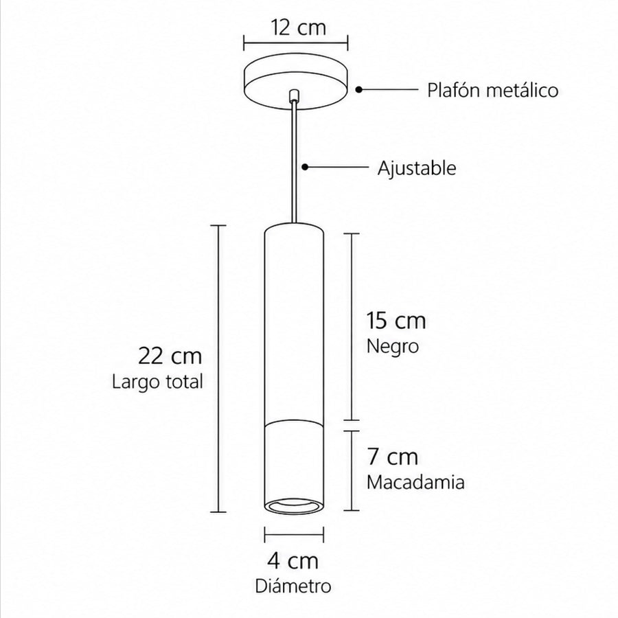 Plano técnico Lámpara Colgante 1 Luz Minimalista Milano 22 cm Negro/ Macadamia