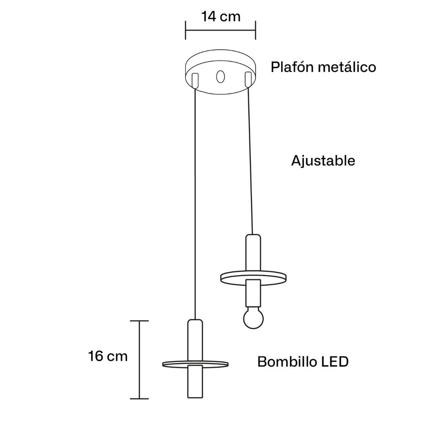 Plano técnico Lámpara Colgante 2 Luces Industrial Mino