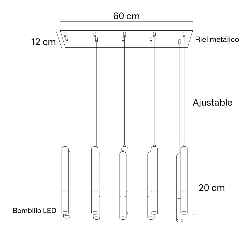 Plano técnico Lámpara Colgante 10 Luces Moderna Milano M30
