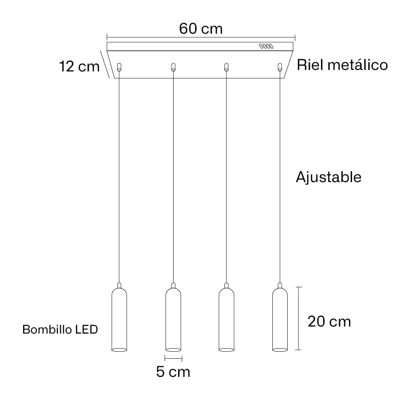 Plano técnico Lámpara Colgante 4 Luces Minimalista Bali