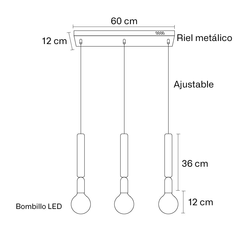 Plano técnico Lámpara Colgante 3 Luces Minimalista Hamburgo