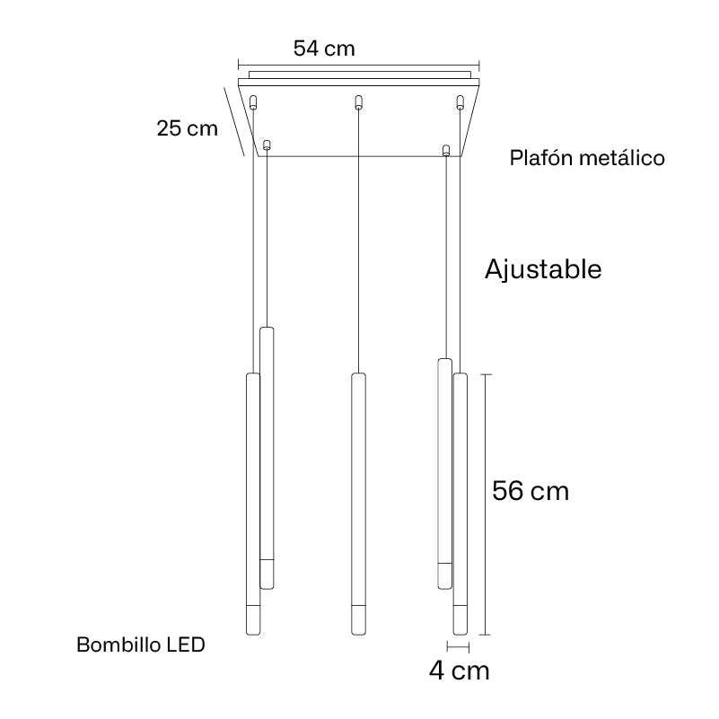 Plano técnico Lámpara Colgante 6 Luces Moderna Milano M56