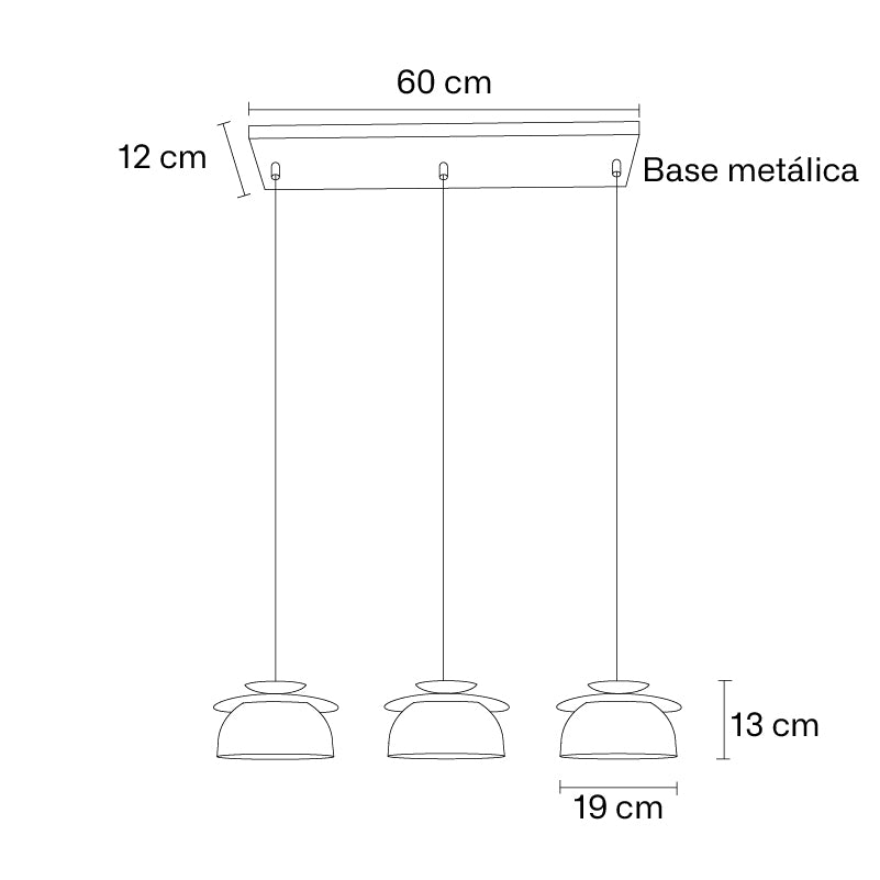 Plano técnico Lámpara Colgante 3 Luces Moderna Infinity 2