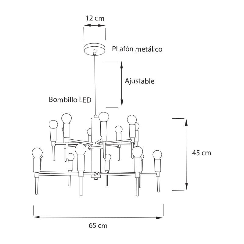Plano técnico Lámpara Colgante 16 Luces Clásica Panorama