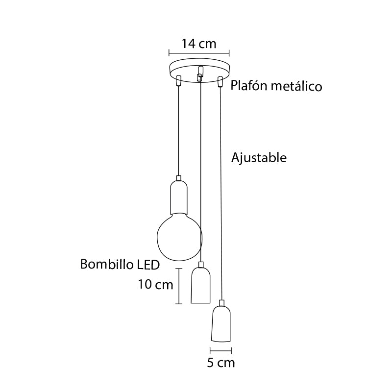 Plano técnico Lámpara Colgante 3 Luces Moderna Ventus