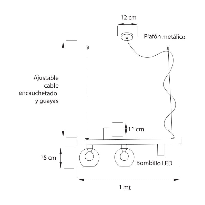 Plano técnico Lámpara Colgante 4 Luces Elegante Camelia