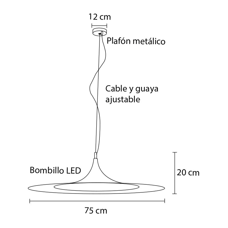 Plano técnico Lámpara Colgante 1 Luz Industrial Napoli 75
