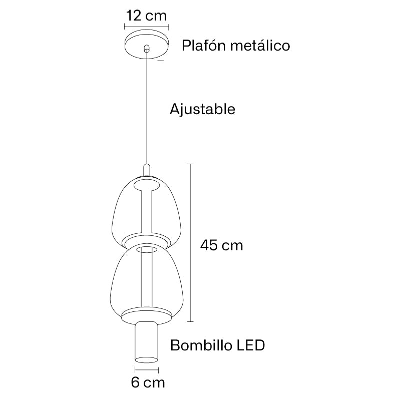 Plano técnico Lámpara Colgante 1 Luz Elegante Niza