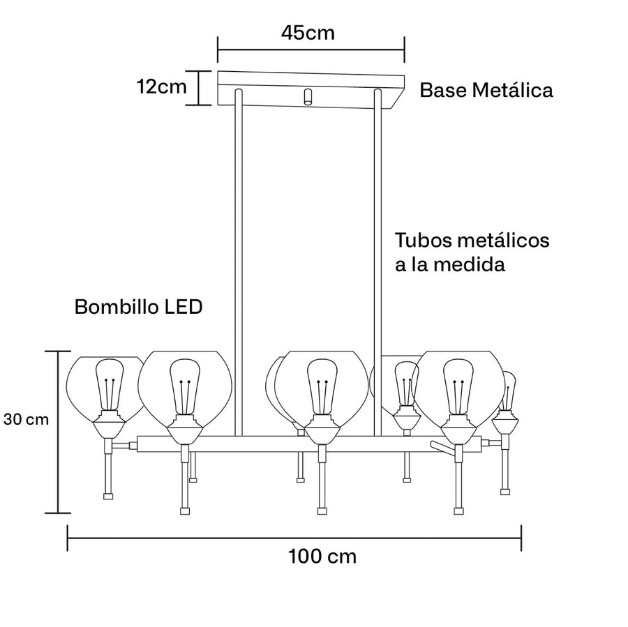 Plano técnico Lámpara Colgante 8 Luces Clásica Veracruz