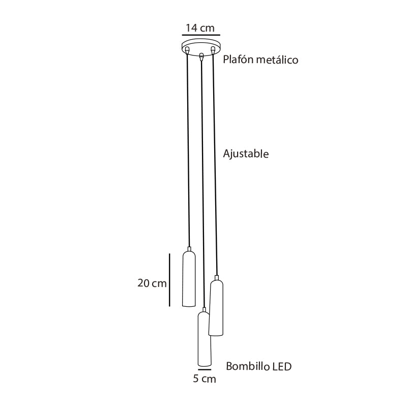 Plano técnico Lámpara Colgante 3 Luces Minimalista Bali