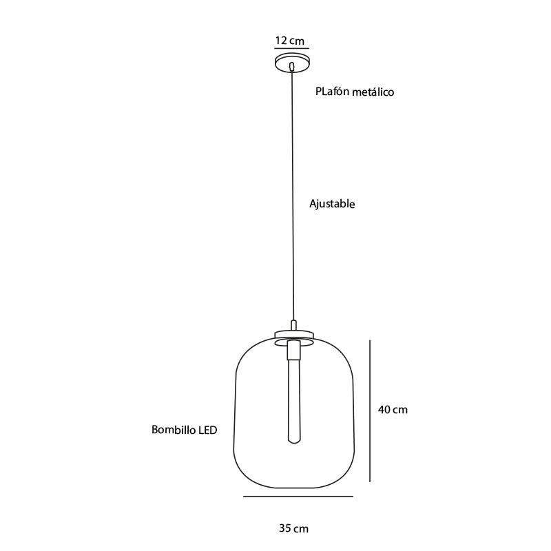 Plano técnico Lámpara Colgante 1 Luz Elegante Waves Grande