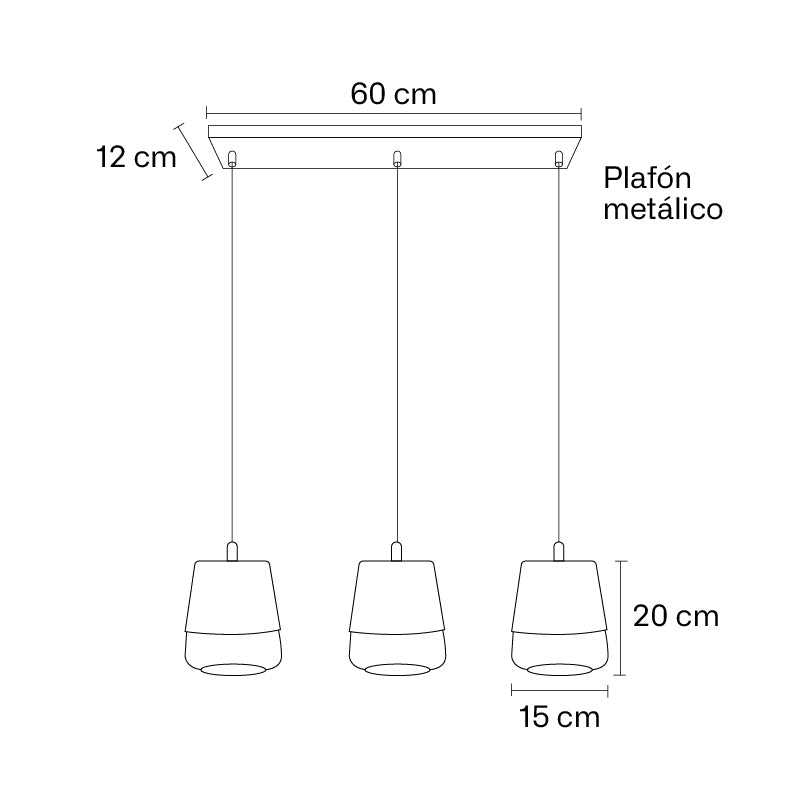 Plano técnico Lámpara Colgante 3 Luces Elegante Vera
