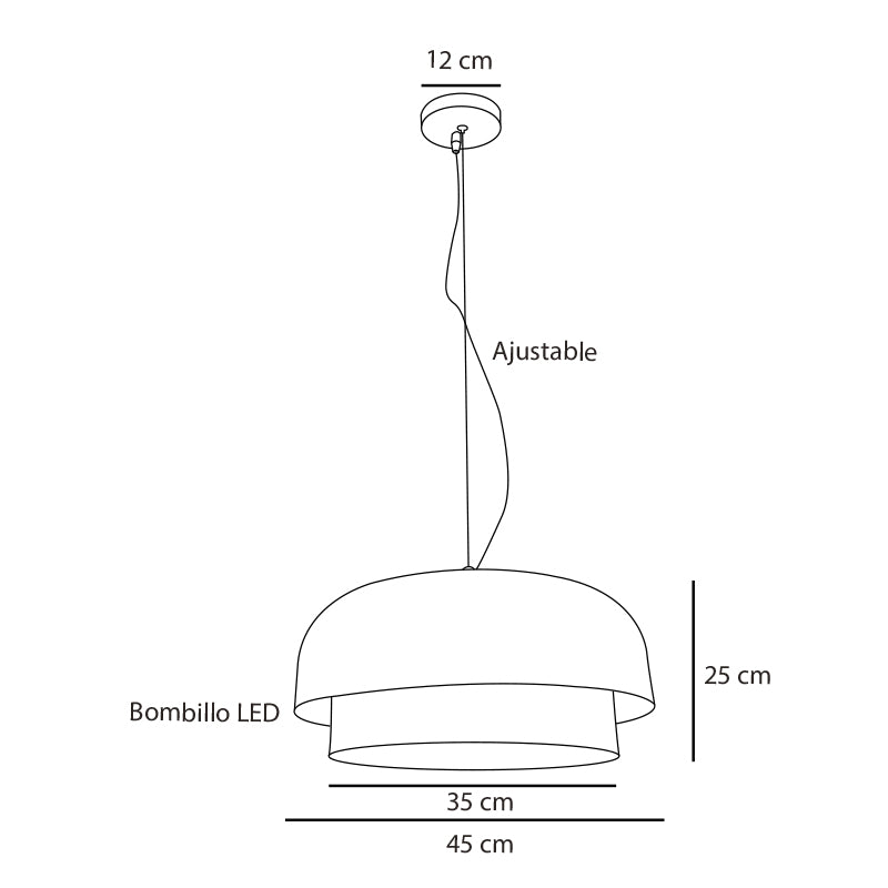 Plano técnico Lámpara Colgante 1 Luz Moderna Doha 2P