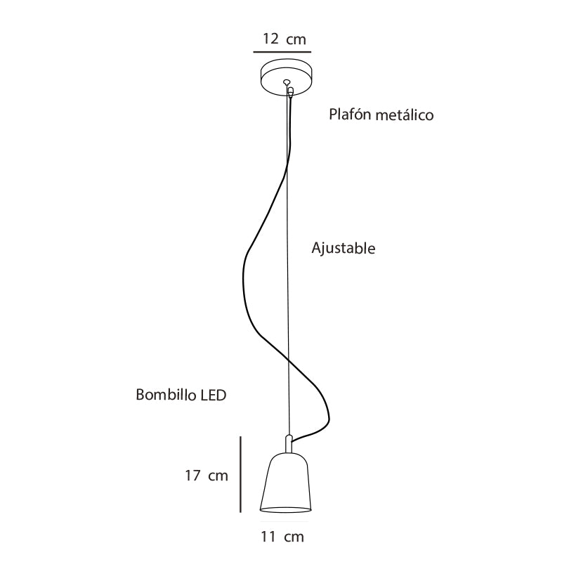 Plano técnico Lámpara Colgante 1 Luz Industrial California Pequeña