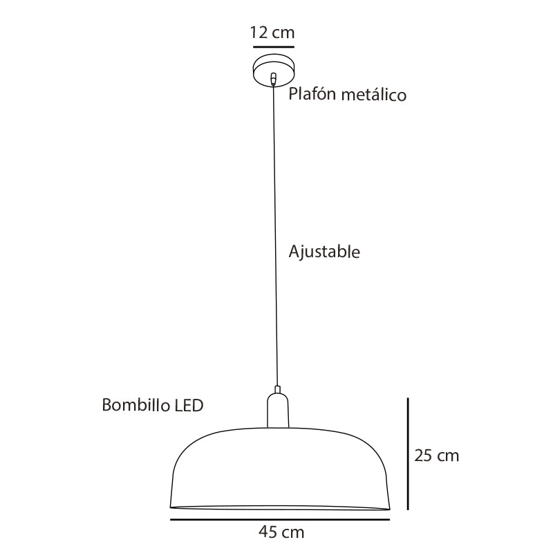 Plano técnico Lámpara Colgante 1 Luz Industrial Doha Disk