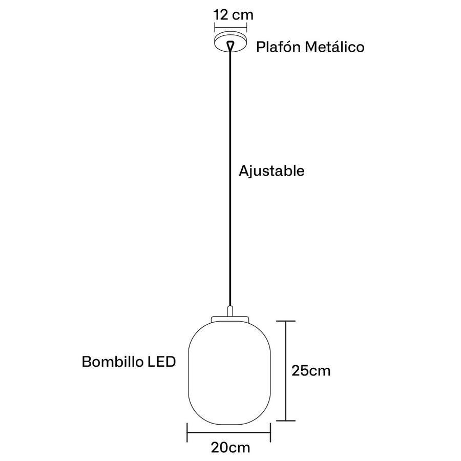 Plano técnico Lámpara Colgante 1 Luz Moderna Waves Opal