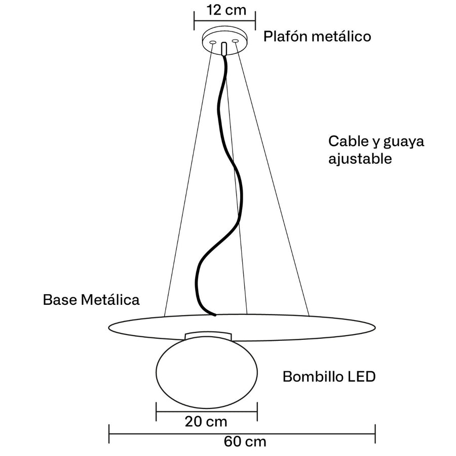 Plano técnico Lámpara Colgante 1 Luz Contemporánea Diameter Dalia