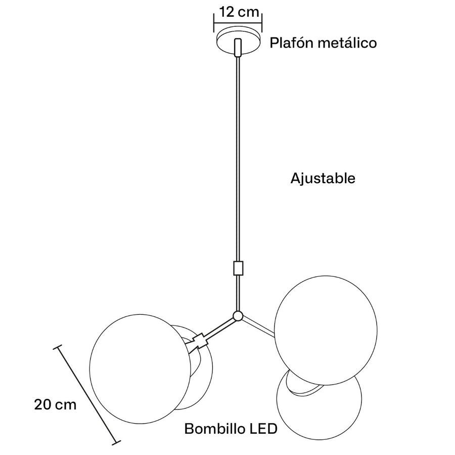 Plano técnico Lámpara Colgante 4 Luces Elegante Fiori Dalia