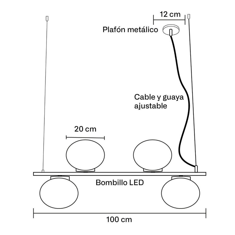 Plano técnico Lámpara Colgante 4 Luces Elegante Dalia
