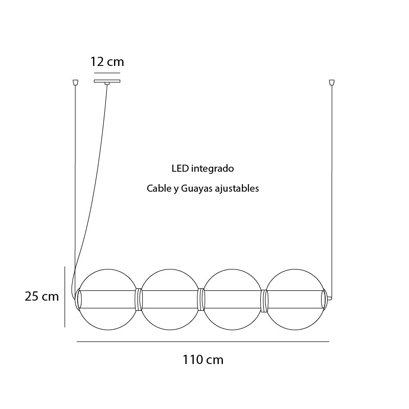 Plano técnico Lámpara Colgante 4 Luces Moderna Crosfera