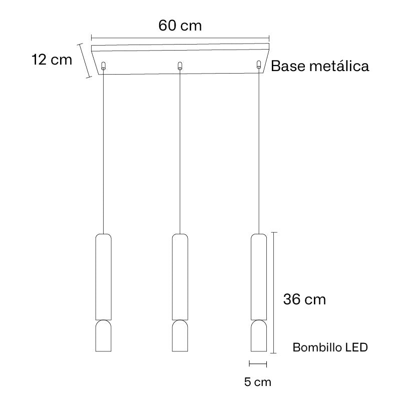 Plano técnico Lámpara Colgante 3 Luces Moderna Hamburgo GU10