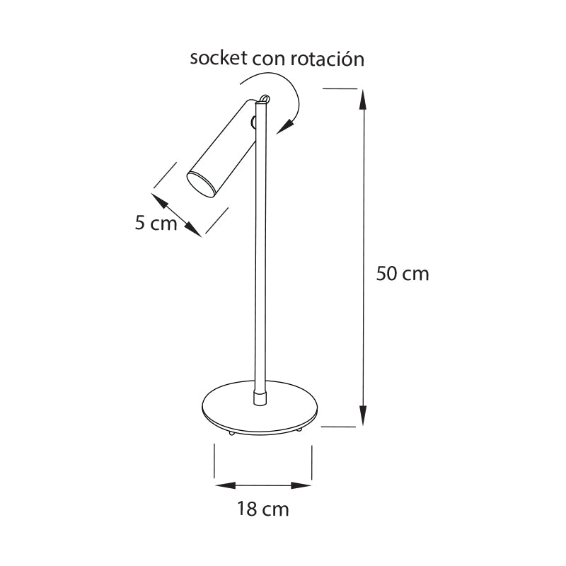 Plano técnico Lámpara de Mesa 1 Luz Minimalista Milano Negro | Ferro