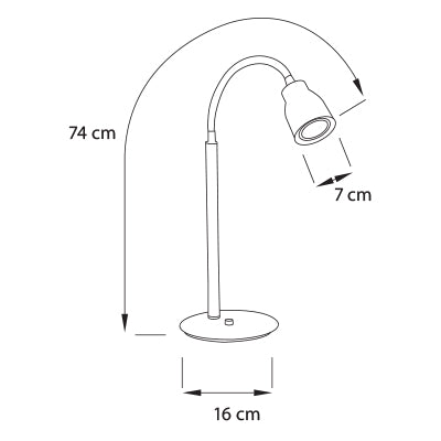 Plano técnico Lámpara de Mesa 1 luz Moderna Fenix C30 Niquel