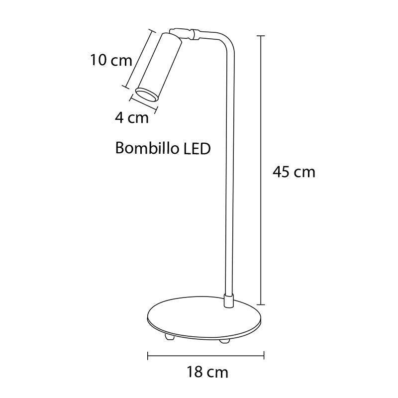Plano técnico Lámpara de Mesa 1 Luz Industrial Milano M10 Negro