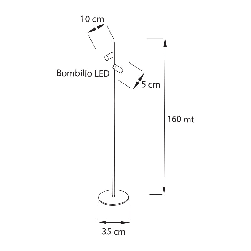 Plano técnico Lámpara Pie 2 Luces Minimalista de piso Milano