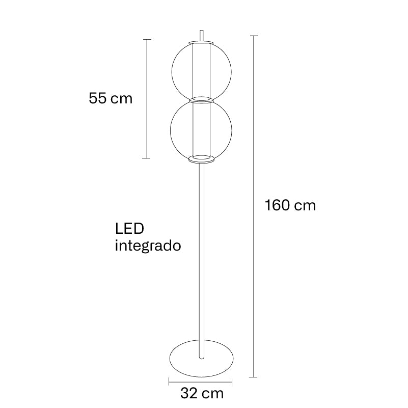 Plano técnico Lámpara Pie 2 Luces Moderna de piso Crosfera