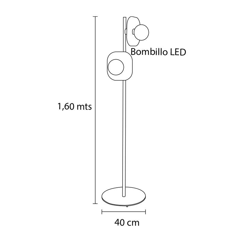 Plano técnico Lámpara Pie 2 Luces Ecléctica de piso Quad