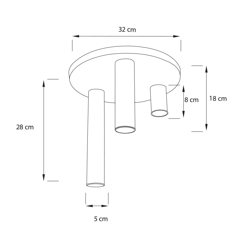 Plano técnico Lámpara Plafón 3 Luces Industrial de techo Milan
