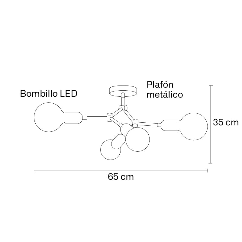 Plano técnico Lámpara de Plafón 4 Luces Moderna Lisboa