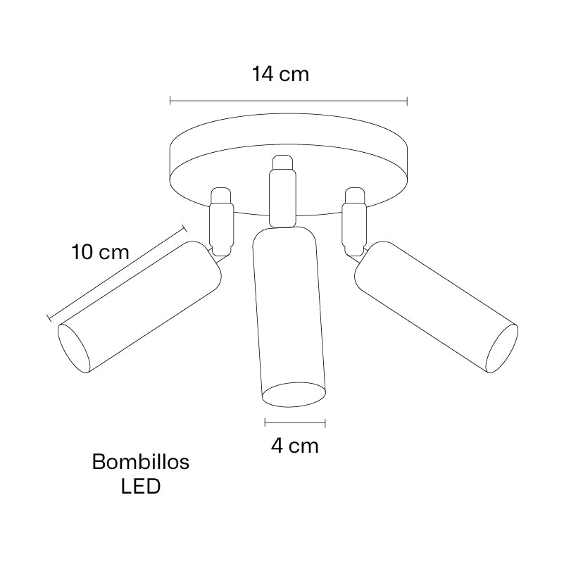 Plano técnico Lámpara de Plafón tipo Spot 3 luces Industrial para techo Milano