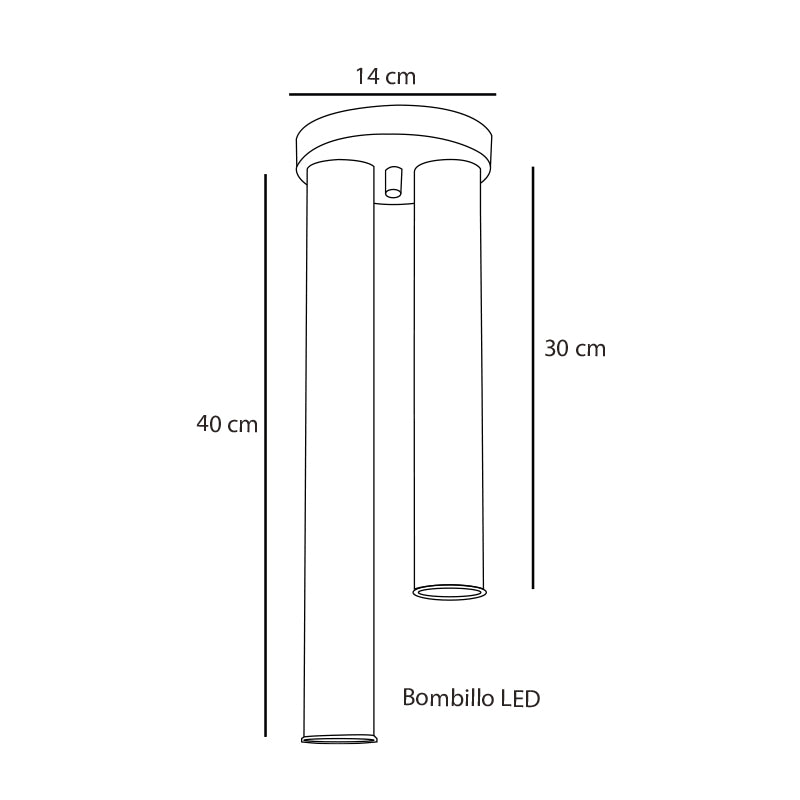 Plano técnico Lámpara de Plafón 2 Luces Minimalista Milano