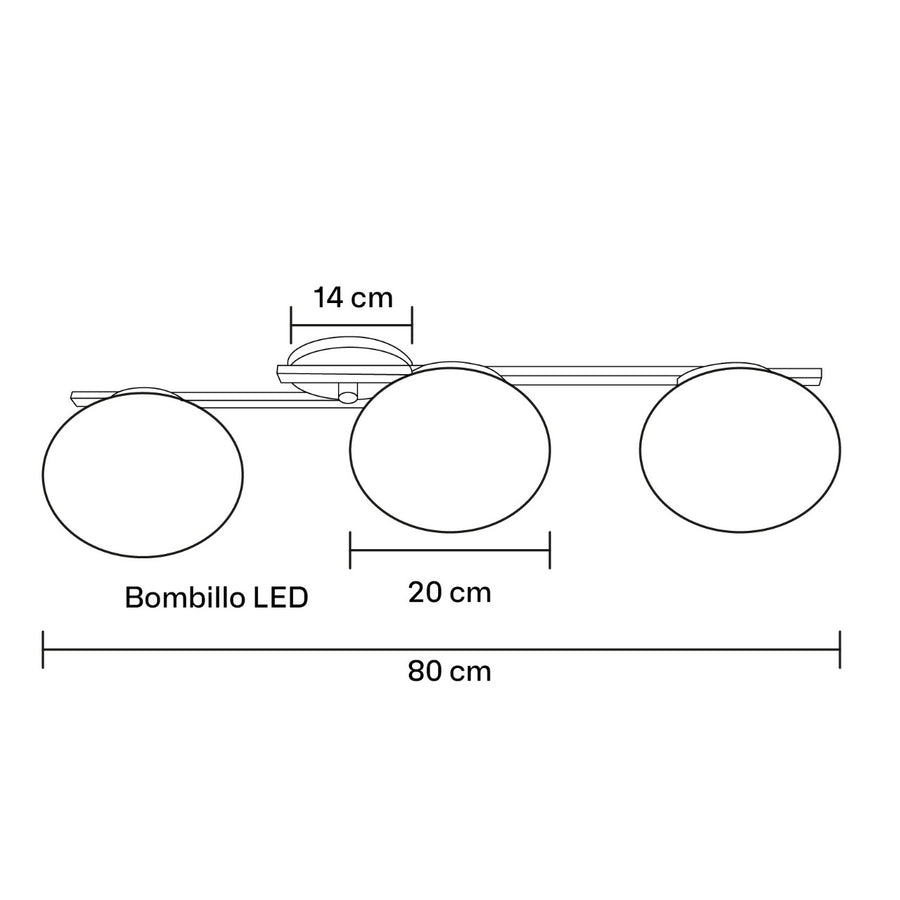 Plano técnico Lámpara de Plafón 3 Luces Elegante Dalia