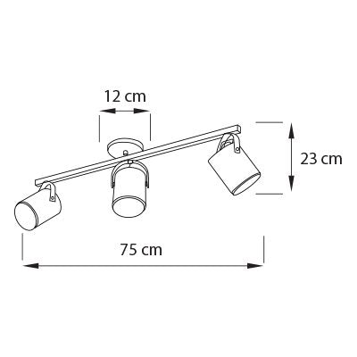 Plano técnico Lámpara Spot 3 luces Industrial para techo o pared Omega