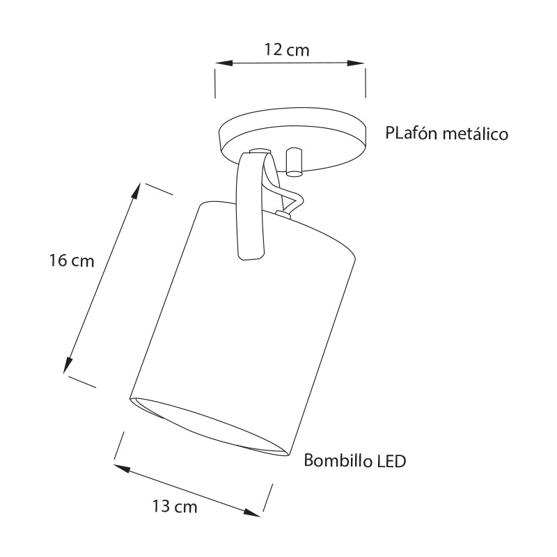 Plano técnico Lámpara Spot 1 luz Moderna para techo o pared Omega