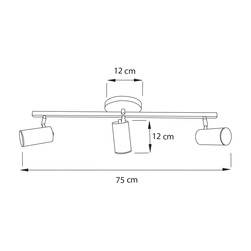 Plano técnico Lámpara Spot 3 luces Moderna para techo o pared Onix