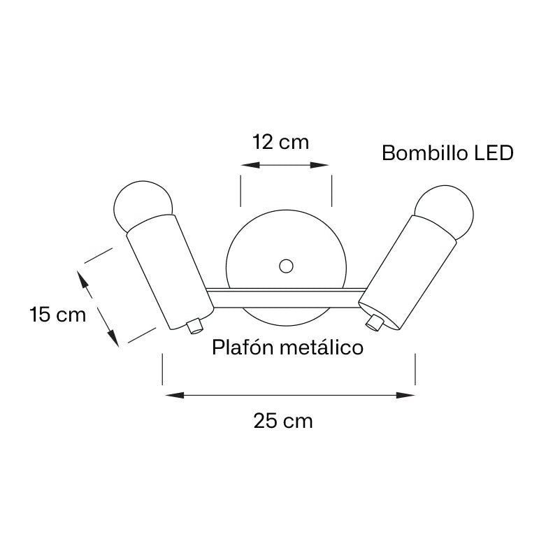 Plano técnico Lámpara Spot 2 Luces Moderna para techo o pared Bento