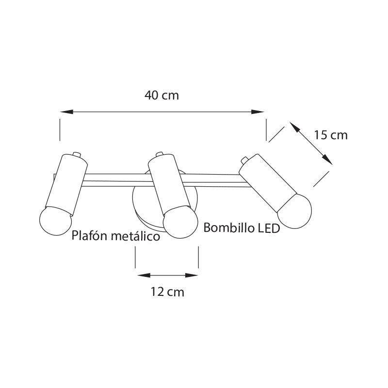 Plano técnico Lámpara Spot 3 Luces Moderna para techo o pared Bento