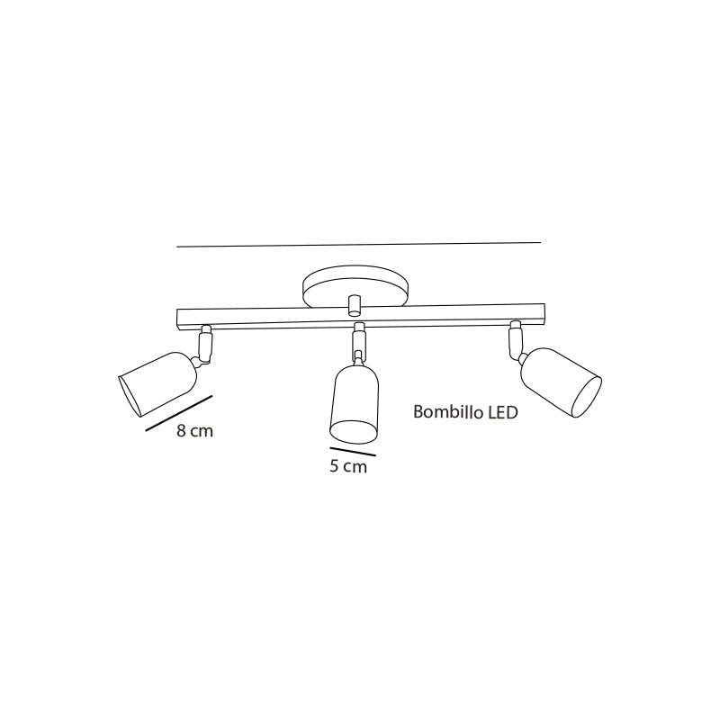 Plano técnico Lámpara Spot 3 luces Moderna para techo o pared Milano